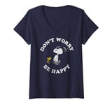 Womens Peanuts Snoopy And Woodstock Dont Worry Be Happy V-Neck T-Shirt