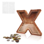 MEDOYOH Letter "X" Money Box, A - Z Letters 23CM/9IN Wooden Alphabet Piggy Bank Coin Bank Coin Storage Tank Money Bank with Alphabet Stickers for Adults Kids