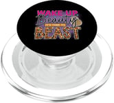 Wake Up Beauty It's Time To Beast Inscription amusante PopSockets PopGrip pour MagSafe