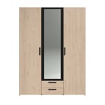 Armoire 3 portes 2 tiroirs 1 miroir L150cm DAISY chêne/noir Taille unique