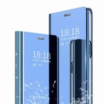 Boleyi Mirror Case for Sony Xperia 10 II, Mirror Plating Flip Case With sleep/wake function, Folding Kickstand Stand, Flip Shockproof Case for Sony Xperia 10 II -Blue