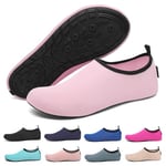 SAGUARO Chaussures Aquatiques Femme Antidérapante Chaussure Eau Respirant Chaussure de Plage Séchage Rapide Chausson Piscine Pieds Nus Chaussettes Aquagym avec 7 Trous de Drainage Rose Clair GR.40/41