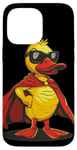 Coque pour iPhone 14 Pro Max Costume de canard cool avec lunettes de soleil et cape de super-héros