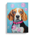 Beagle Bubble Gum Painting Canvas Print for Living Room Bedroom Home Office Décor, Wall Art Picture Ready to Hang, 30x20 Inch (76x50 cm)