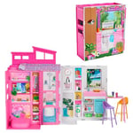 Barbie Doll House Playset, Getaway House with 4 Play Areas Including Kitchen, Bathroom, Bedroom and Lounge, 11 Decor Accessories, HRJ76