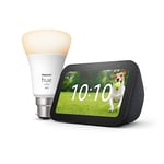 Echo Show 5 (3rd generation) | Charcoal + Philips Hue White Smart Light Bulb LED (B22), Works with Alexa - Smart Home Starter Kit