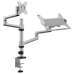 Brateck LDT72-C024ML 17-32 Dual  Arm Premium Articulating Monitor Arm & PC Tray. Arm Extension 466mm,Built-inCable Management, Detachable VESA Plate. Desk Clamp & Grommet Mounting Inc. Matte Grey Colour.