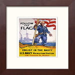 Lumartos, Vintage Poster Follow The Flag, Enlist In The Navy Contemporary Home Decor Wall Art Print, Mahogany Frame, 10 x 10 Inches