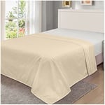 Drap Plat en Percale pour lit Double - Polycoton - sans Repassage - Uni - Anti-Plis - pour literie de qualité hôtelière - Crème