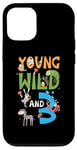 Coque pour iPhone 12/12 Pro Anniversaire du zoo pour enfants de 3 ans - Animaux de la jungle - Safari