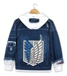 WANHONGYUE Anime Shingeki No Kyojin Attack on Titan Veste en Jean avec Capuche Adulte Cosplay Denim Jacket Blouson Outwear Sweat Manteaux Bleu Foncé/2 XXL