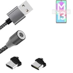 Magnetic charging cable for Samsung Galaxy M13 4G with USB type C and Micro-USB 