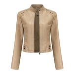 Veste Cuir Courte Moto À Rivet Pour Femme Bomber Col Montant Similicuir Aviateur Printemps/Automne Xh421