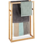 Relaxdays - Porte-serviettes bambou, Support serviettes sur pied, 3 barres salle de bain, HxlxP: 90 x 60 x 20 cm, nature