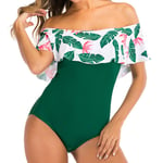 HWY Womens Strapless Swimsuits One Piece Ruffle Bandeau Padded Cheeky Thong Bathing Open Back Adjustable Plus Size Beach Swimwear,Green,S