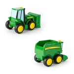 TOMY John Deere - Coffret Jouet pour Enfant Mes Amis de la Ferme 47193, Tracteur Jouet pour Bébés, Johnny Le Tracteur & Corey, pour Garçons et Filles, Adapté aux Enfants de 18mois+, Multicolore