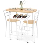 RELAX4LIFE Table à Manger avec 2 Chaises Encastrables, Ensemble Table et 2 Chaises, Petite Table de Cuisine en Métal avec Étagère à Vin, pour Bistro Cuisine Café, 80X53X77 CM (Blanc)