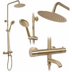 Kit de douche-baignoire avec thermostat et bec REA lungo brush gold