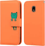 Coque Pour Samsung Galaxy J3 2017 Clapet Samsung J3 2017 Housse De Portefeuille Grenouille Dessin Animé Etui À Rabat En Cuir Flip Case Avec Emplacement Carte Et Fonction Support Orange