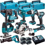 Makita 18V 8 Piece Cordless Tool Kit 4 x 5.0Ah Battery Charger & Case T4TKIT-178