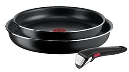 Tefal Ingenio Easy ON 3 piece Non-Stick Pan Set, 24&28 cm Frying Pans, Bakelite Handle, Easy Cleaning, Heat Indicator, Non-InductionBlack, L1599302, Black