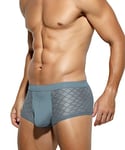 Casey Kevin Mens Sexy Underwear Lace Boxer Briefs See Through Trunks Breathable Mesh Underpants,Ck2116-grey,XXL