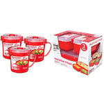 Sistema Microwave Soup Mugs | Microwave Food Containers with Steam Release Vents | 656 ml | Red | 3 Count & Heat & Eat Microwave Containers | Red/Clear | Pack of 3