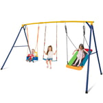 3-in-1 Kids Swing Set Metal A-Frame Stand Swing Playset Platform Tree Swing Seat