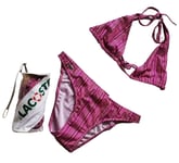 LACOSTE Bikini Swimsuit 2 Piece Halter Neck Size XS Pink Striped New With Pouch