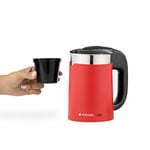 Navaris Compact Electric Travel Kettle - 0.5 L Travel Jug Kettle with Dual Walls and Boil Dry Protection - Small 1100W Red Holiday Kettle w/ 2 Cups