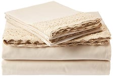 Pacific Coast Textiles 4 PIECE CROCHET LACE MICROFIBER SHEET SET LINEN QUEEN, Microfibre