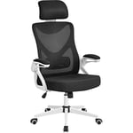 Yaheetech Chaise de Bureau Ergonomique Fauteuil de Bureau Réglable avec Accoudoirs Réglables Dossier et Appui-tête Charge maximale 136 kg Noir Blanc