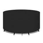 PATIO PLUS Grande housse de protection pour table de jardin ronde en tissu Oxford 420D imperméable coupe-vent anti-UV 300 x 90 cm Noir