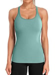 ATTRACO Ladies Gym Top Womens Running Vest Workout Tank Tops with Built in Bras Shirts Sport Vest Yoga Tops Green S