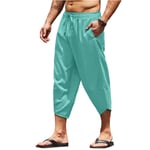 Mens 3/4 Length Shorts Elastic Waist Loose Summer Casual Drawstring Capri Pants