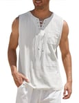 COOFANDY Mens Vest Cotton Tank Tops Beach Casual Sleeveless Henley Tank Shirts White 3XL