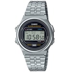 Casio Unisex 39.00mm Quartz Watch with Black Digital dial and Silver Metal Bracelet Strap A171WE-1AEF