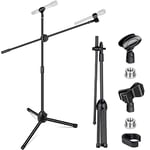 CAHAYA Microphone Stand Tripod, Height-Adjustable Microphone Stand with Boom Rod and 2 Different Clips, Suitable for Concerts, Stages, Vocals, Speeches CY0318