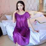 CIDCIJN Chemise De Nuit Pyjama Femme,Mode Sexy Summer Ladies Long Nightgown Big Size Casual Home Dress Short Sleeve Sleepwear Ice Silk Nightdress Sleeping Dress, Violet Foncé