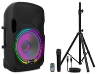 Wiibo Festa 12BT - Enceinte Active Professionnelle 12" - Puissance 600W - Haut-Parleur avec Bluetooth - Connexion USB/SD - Support Réglable - Kit câble + Microphone - Télécommande - Illumination LED