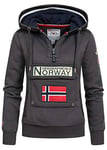 Geographical Norway GYMCLASS Lady - Sweat Femme Capuche Poches Kangourou - Sweatshirt Femmes Manche Longue Pull Casual Manches Longues Chaud - Hoodie Veste Tops Sport Gris FONCÉ XXL - Taille 5