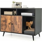 Maison de Toilette pour Chat, Armoire pour Chat avec Armoire à Double Porte, Compartiments et Griffoir pour Chat, Meuble pour Chats Intérieur, 90 x