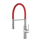 Ibergrif, Red Semi-pro Kitchen Tap with Flexible Spout, Sink Mixer with Spray Head, Chrome M22115-1