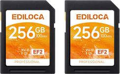 EF2 Carte SD 256Go,Lot de 2 Cartes,Carte mémoire SD UHS-I,Lecture 100 Mo/s,écriture 90 Mo/s,C10,U3,V30,vidéo Full HD et 4K,Carte SD pour photographes Professionnels(Q712)