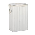 Relaxdays Panier à linge pliant corbeille pliable rectangle en bambou 83 litres 65 cm hauteur HxlxP 65,5 x 43,5 x 33,5 cm, blanc