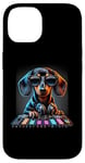 Coque pour iPhone 14 Table de mixage teckel DJ avec casque