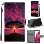 Tveinan Coque pour Samsung Galaxy S20 FE 4G / 5G Housse, Etui à Rabat en Cuir PU Étui Portefeuille de Protection Porte Carte Case Cover avec Motif pour Samsung S20 FE 4G / 5G - Coucher de Soleil