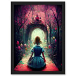 Doppelganger33 LTD Alice In Wonderland Through Looking Glass Enchanted Pink Forest Artwork Framed Wall Art Print A4