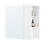 SoBuy Armoire Murale avec Miroir, Placard de Rangement, Meuble de Rangement Suspendu avec Miroir Salle de Bain, 1 Porte et 3 Compartiments latérals, Étagères Réglables, 57x30x61cm, Blanc, BZR184-W