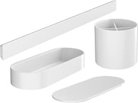 hansgrohe WallStoris - Ensemble d'accessoires pour la salle de bain sans percage 4 pièces, Barre murale, Étagère salle de bain avec couvercle, Porte brosse à dents, Blanc mat, 27968700